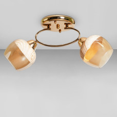 Люстра стельова Light House SC-18695/2 FG 470*150*230 золото, плафон бурштиновий з принтом