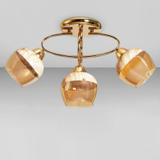 Люстра стельова Light House SC-18695/3 FG 570*150*310 золото, плафон бурштиновий з принтом