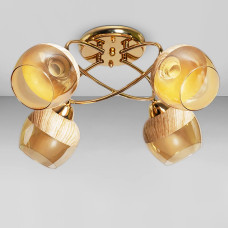 Люстра стельова Light House SC-18695/4 FG D570*250 золото, плафон бурштиновий з принтом