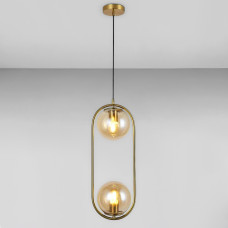 Люстра підвісна куля Light House LS-17189-2 BRZ+BR бронза, плафон бурштиновий 