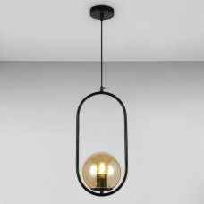 Люстра підвісна куля Light House LS-17190-1 BK+BR чорна, плафон бурштиновий