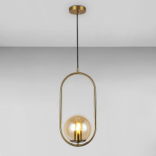 Люстра підвісна куля Light House LS-17190-1 BRZ+BR бронза, плафон бурштиновий 