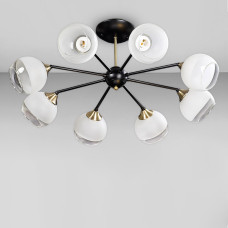 Люстра стельова лофт Light House DW-18604/8 BK+AB 680*680*320 чорна, плафон білий 