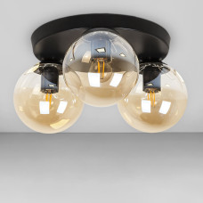 Люстра стельова лофт Light House LS-18638F-3 BK+BR (300) чорна, плафон бурштиновий 