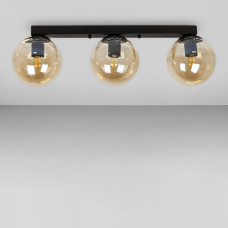 Люстра стельова лофт Light House LS-18638F-3 BK+BR (500) чорна, плафон бурштиновий 