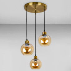 Люстра підвісна Лофт Light House LS-18639F-3 BRZ+BR (300) бронза, плафон бурштиновий