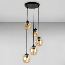 Люстра підвісна Лофт Light House LS-17191F-5 BK+BR (300) чорна, плафон бурштиновий 