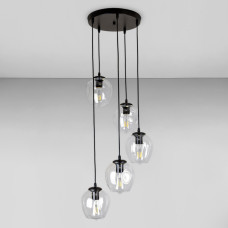 Люстра підвісна Лофт Light House LS-17191F-5 BK+CL (300) чорна, плафон прозорий 