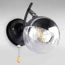 Настінний світильник Бра Light House DL-18659/1W чорний + хром, плафон дзеркальний з прозорим