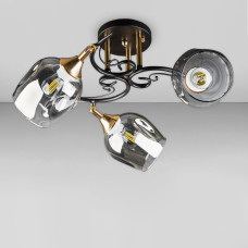 Люстра стельова Light House DL-18660/3 чорна + золото, плафон димчастий 