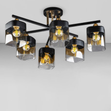 Люстра стельова Light House DL-18661/6 чорна із золотом, плафон чорний + шампань