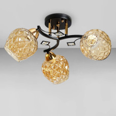 Люстра стельова Light House SC-18698/3 BK+FG D480*240 чорний + золото, плафон бурштиновий 