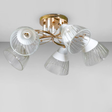 Люстра потолочная Light House SC-18703/5 FG+WH D530*240 золото + белый, плафон белый с прозрачным