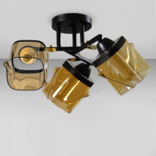 Люстра стельова Light House SC-18730/3 BK+GD D470*240 чорний, колір плафона бурштиновий з чорним