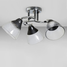 Люстра стельова Light House SC-18736/3 CR+BK D490*260 хром + чорний, плафон прозорий + чорний