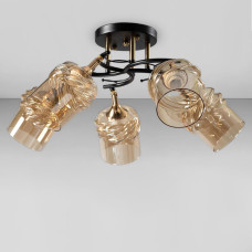 Люстра стельова Light House SC-18738/5 BK+FG 60*60*26 чорний + золото, колір плафону медовий