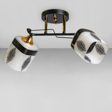 Люстра стельова Light House SC-18743/2 BK+FG 470*190*250 чорний + золото, плафон білий з малюнком