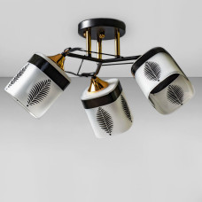Люстра стельова Light House SC-18743/3 BK+FG D460*250 чорний + золото, білий плафон з малюнком
