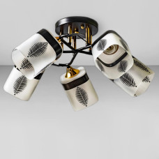 Люстра стельова Light House SC-18743/5 BK+FG D530*250 чорний + золото, плафон білий з малюнком