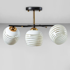 Люстра стельова Light House SW-18747/3 FGD+BK 500*260*260 чорний + золото, плафон білий з прозорим