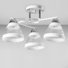 Люстра стельова Light House SC-18751/3 CR+WH D470*240 білий + хром, плафон прозорий + білий
