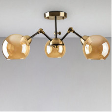Стельова люстра Light House SH-18177/3 AB+BK 560*560*230 бронза плафон бурштиновий 