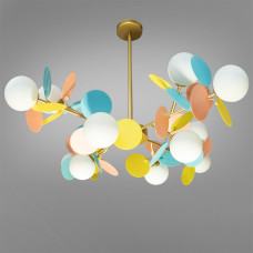 Люстра потолочная молекула Light House DS-18367/12GD+multi золото + мультицвет плафон белый