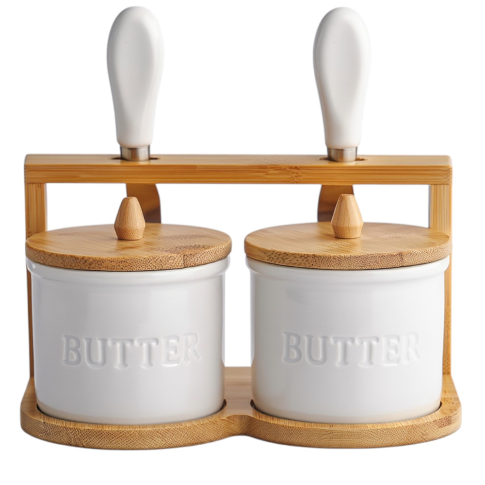 Зображення Набор масленок для сливочного масла и намазок 2 (шт) с ножами 2 (шт) на бамбуковой подставке SCT-641 ИМ Light-Deco 