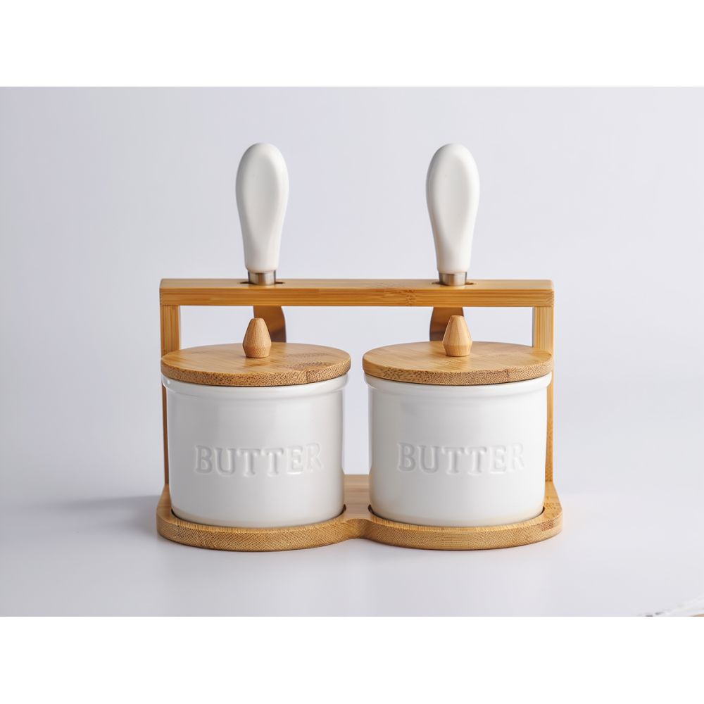 Зображення Набор масленок для сливочного масла и намазок 2 (шт) с ножами 2 (шт) на бамбуковой подставке SCT-641 ИМ Light-Deco 1 