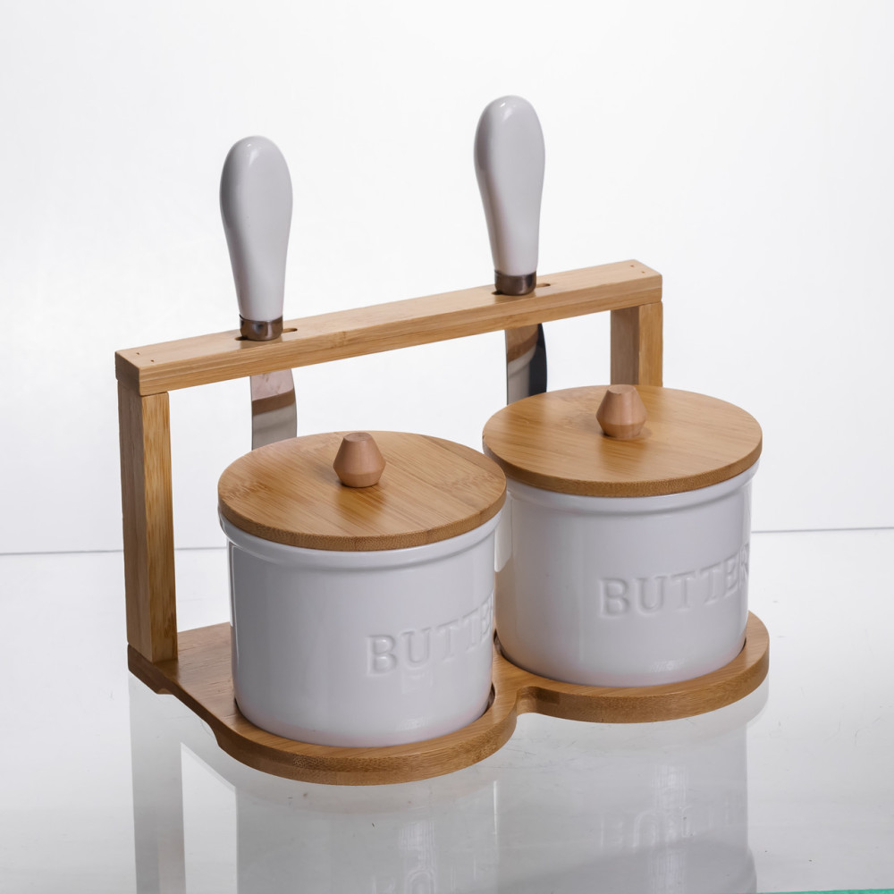 Зображення Набор масленок для сливочного масла и намазок 2 (шт) с ножами 2 (шт) на бамбуковой подставке SCT-641 ИМ Light-Deco 2 