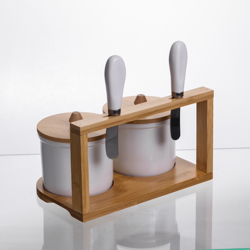 Зображення Набор масленок для сливочного масла и намазок 2 (шт) с ножами 2 (шт) на бамбуковой подставке SCT-641 ИМ Light-Deco 3 