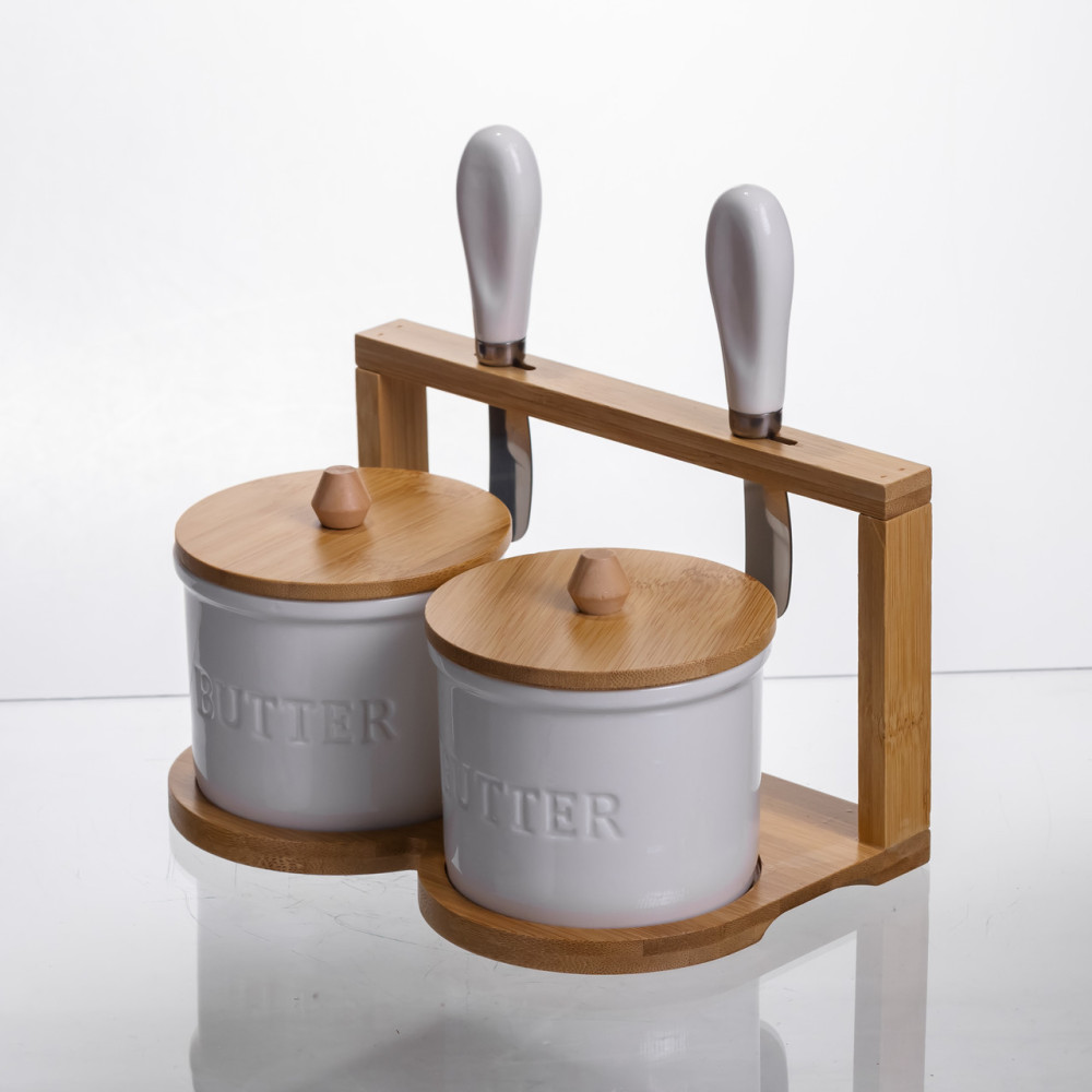 Зображення Набор масленок для сливочного масла и намазок 2 (шт) с ножами 2 (шт) на бамбуковой подставке SCT-641 ИМ Light-Deco 4 