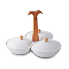 Менажница с крышками на бамбуковой подставке 24х24х19см