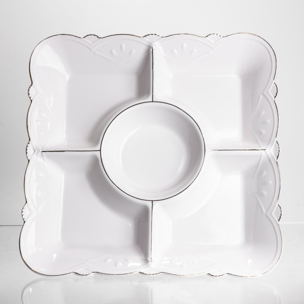Зображення Менажница на ножке White Square 31,5*31,5 см с 5 секциями Yiwu 120-YH-HG058 ИМ Light-Deco 3 