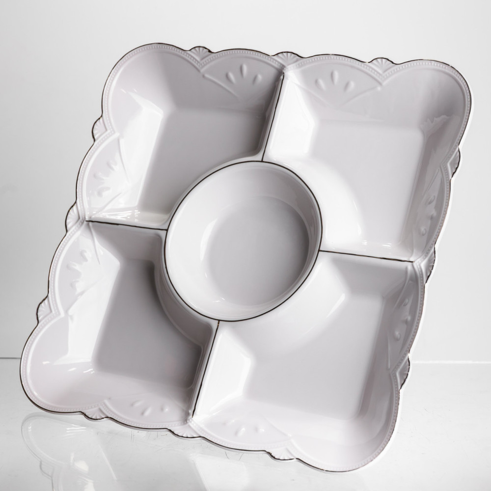 Зображення Менажница на ножке White Square 31,5*31,5 см с 5 секциями Yiwu 120-YH-HG058 ИМ Light-Deco 4 