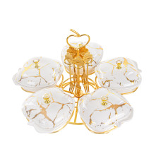 Менажница 5-ти секционная с вилочками на металлической подставке 33см