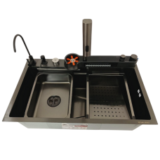 Мийка кухонна PVD чорна Valeso Handmade "Водоспад" (ДЕКОР) 75х45DF