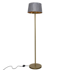Торшер MSK Electric з сірим плафоном із тканини під лампу Е27 із золотою основою NL 3621 GD+GR