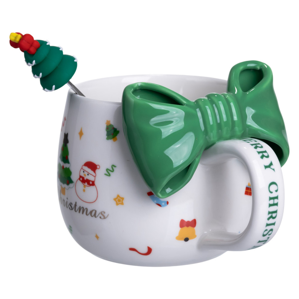 Изображение Новогодняя фарфоровая чашка с ложкой Merry Christmas 400 (мл) Зеленый FM-CS-19B FM-CS-19B ИМ Light-Deco 2 