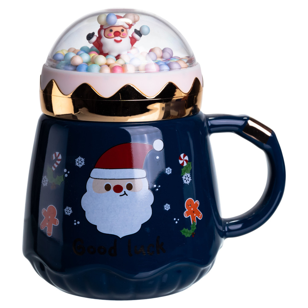 Зображення Чашка фарфоровая с крышкой Christmas 400 (мл) Синий Yiwu FM-CS-41B ИМ Light-Deco 