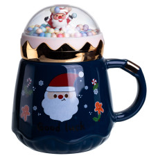 Чашка фарфоровая с крышкой Christmas 400 (мл) Синий Yiwu FM-CS-41B