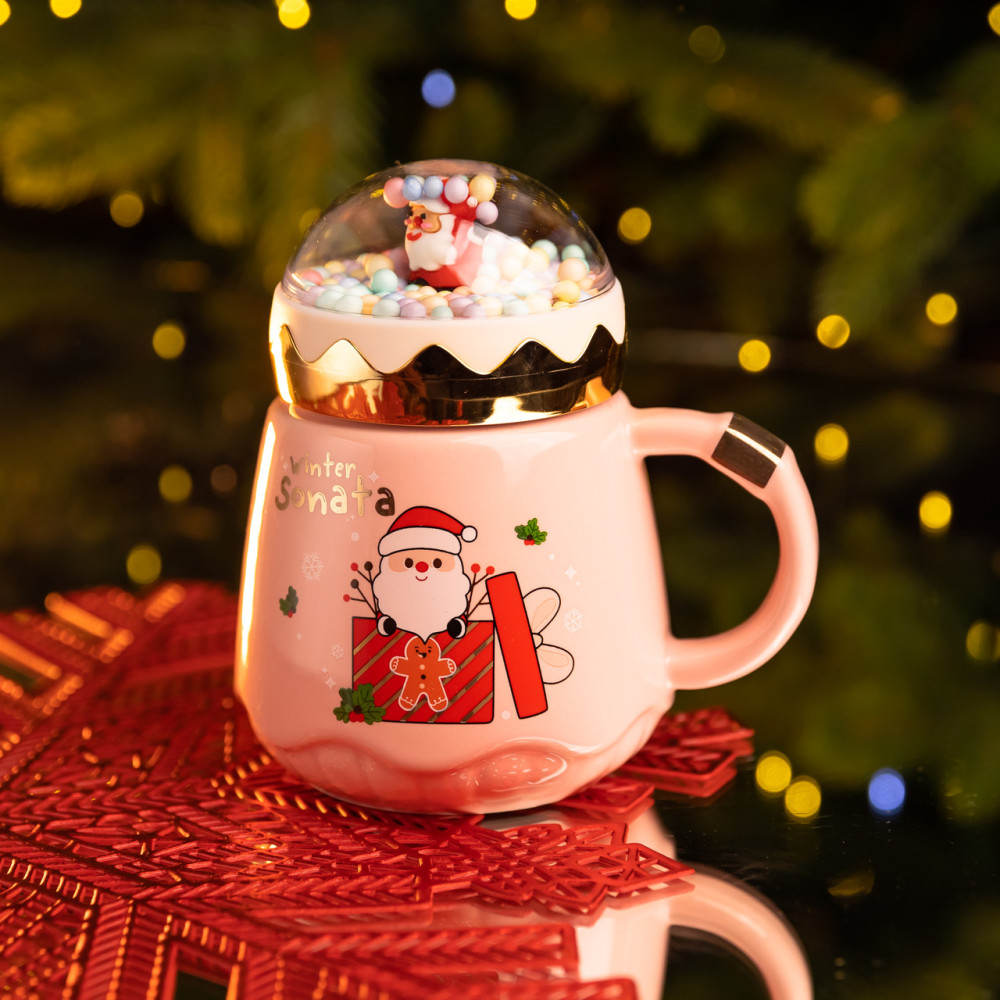 Зображення Чашка фарфоровая с крышкой Christmas 400 (мл) Розовый Yiwu FM-CS-41C ИМ Light-Deco 1 