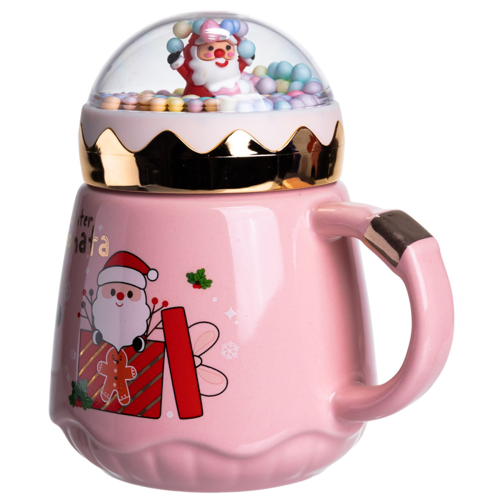 Зображення Чашка фарфоровая с крышкой Christmas 400 (мл) Розовый Yiwu FM-CS-41C ИМ Light-Deco 2 