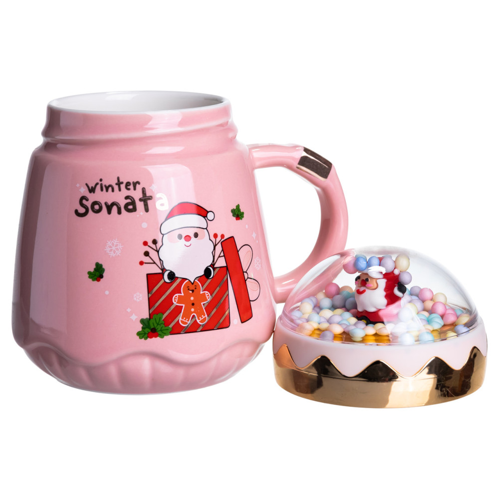 Зображення Чашка фарфоровая с крышкой Christmas 400 (мл) Розовый Yiwu FM-CS-41C ИМ Light-Deco 3 