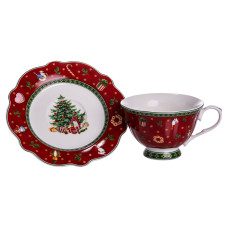 Фарфоровая чашка с блюдцем 250 (мл) Christmas Красная Yiwu HP-SDHK-14