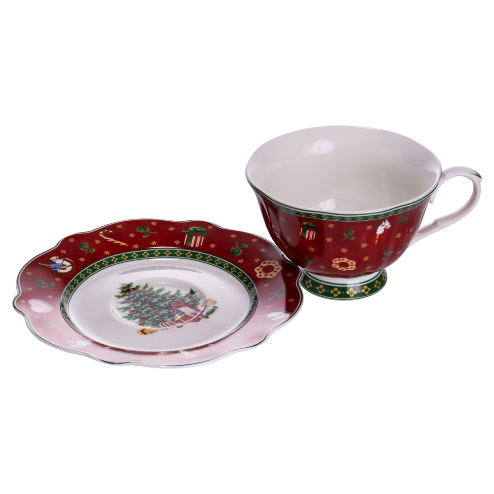 Изображение Фарфоровая чашка с блюдцем 250 (мл) Christmas Красная Yiwu HP-SDHK-14 ИМ Light-Deco 1 