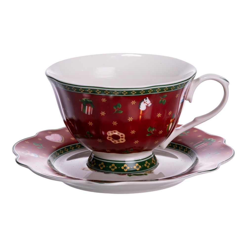 Изображение Фарфоровая чашка с блюдцем 250 (мл) Christmas Красная Yiwu HP-SDHK-14 ИМ Light-Deco 3 