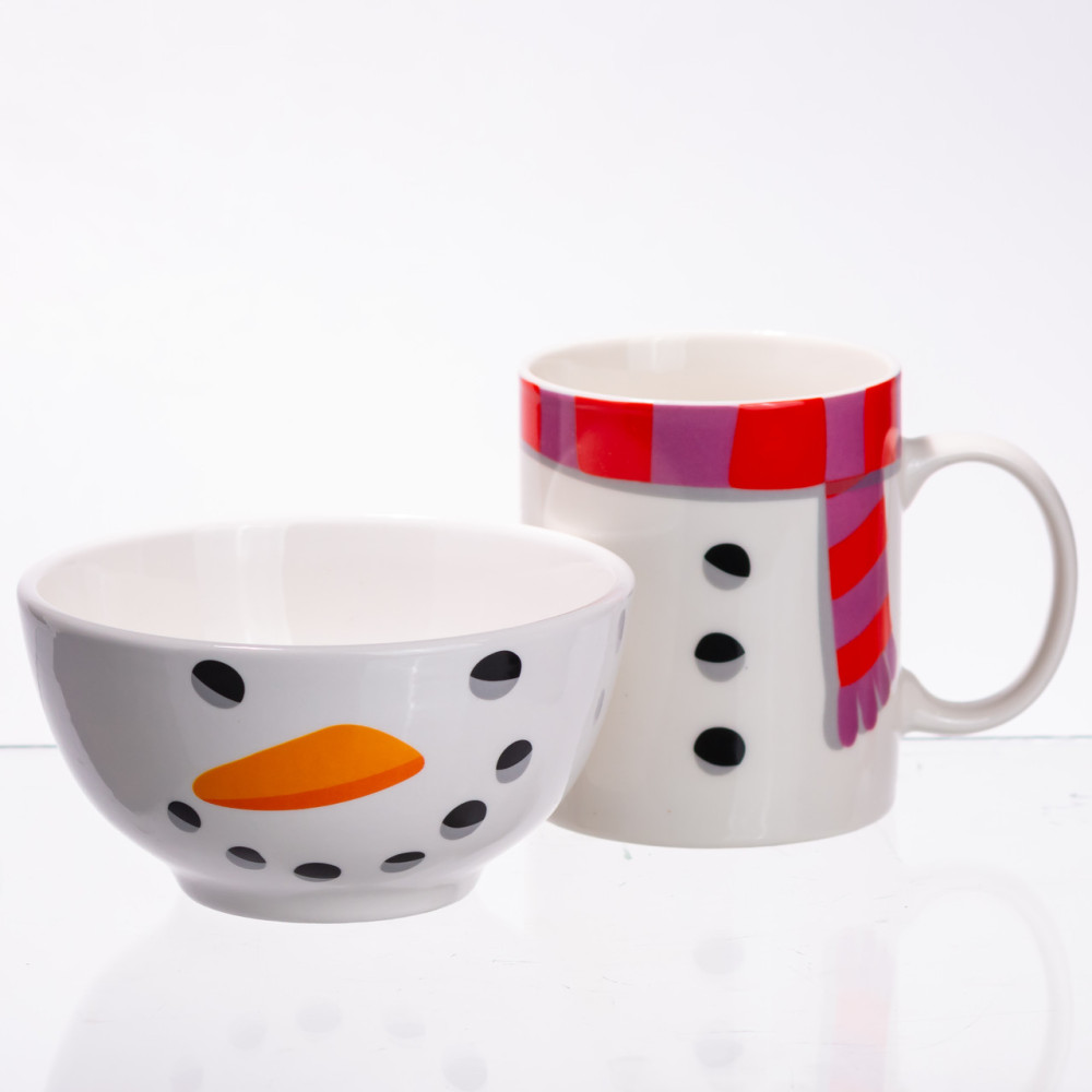 Изображение Набор фарфоровая чашка с пиалой Snowman 350 (мл) чашка на подарок новогодняя для чая и кофе CR-1-49 ИМ Light-Deco 2 