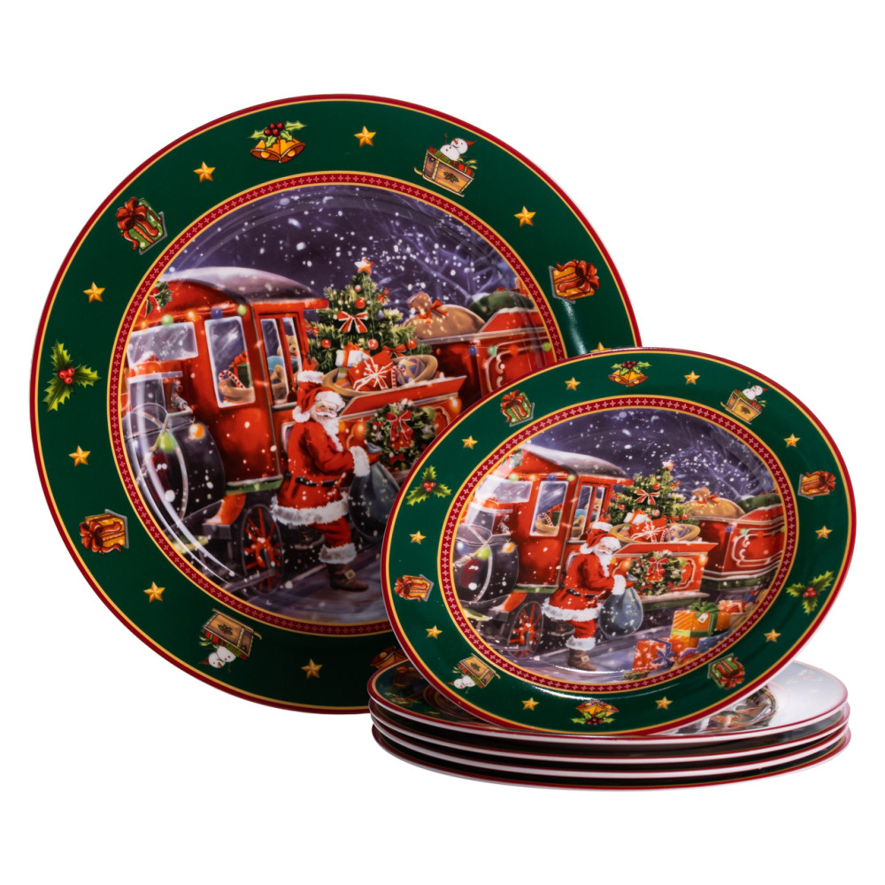 Зображення Набор новогодних тарелок из фарфора Santa 7шт Ø26.5/19см Yiwu HP-SDHK-11 ИМ Light-Deco 2 