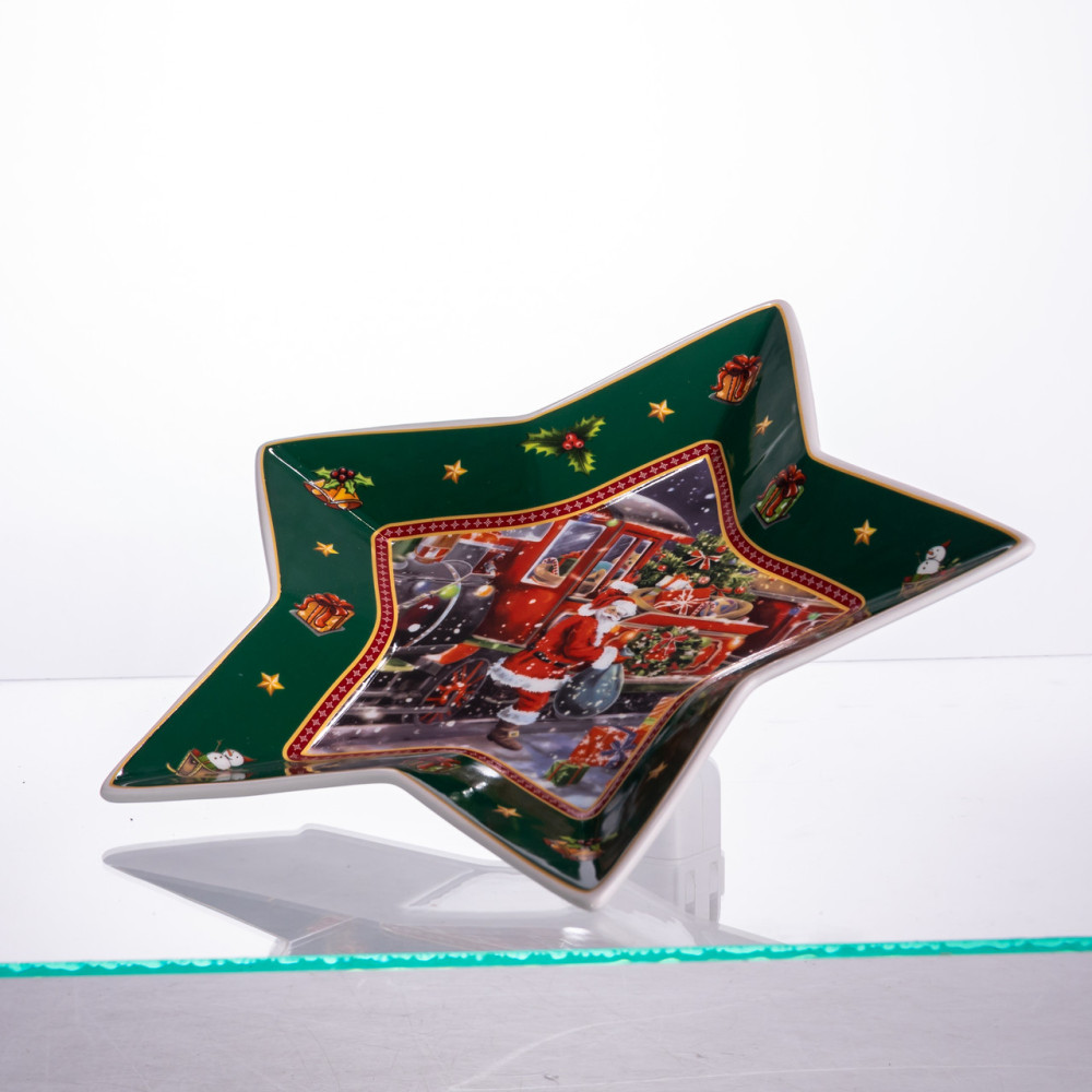 Изображение Блюдо сервировочное новогоднее для закусок Santa 25.5 (см) из фарфора HP-SDHK-20 ИМ Light-Deco 1 